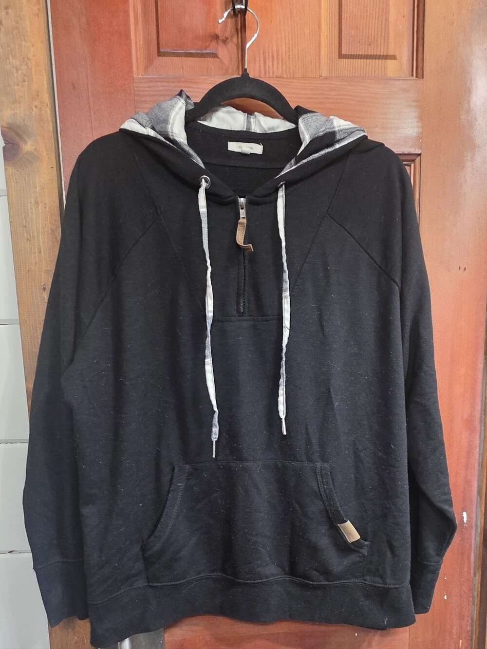 Maurices Black Hooded Pullover with Plaid-Lined Hood